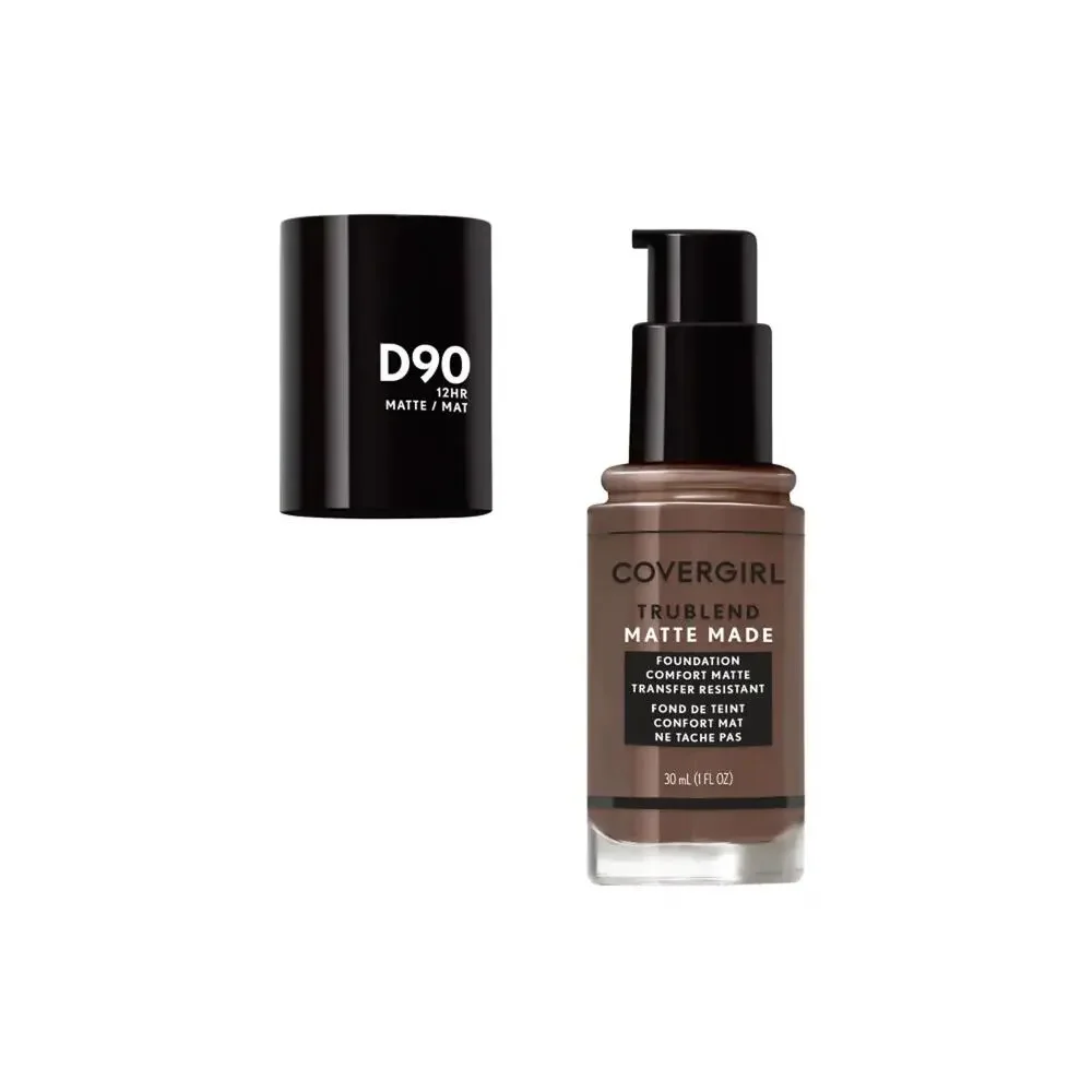 NIB COVERGIRL TruBlend Matte Made Liquid Foundation D90 Espresso 1 fl oz 12HR